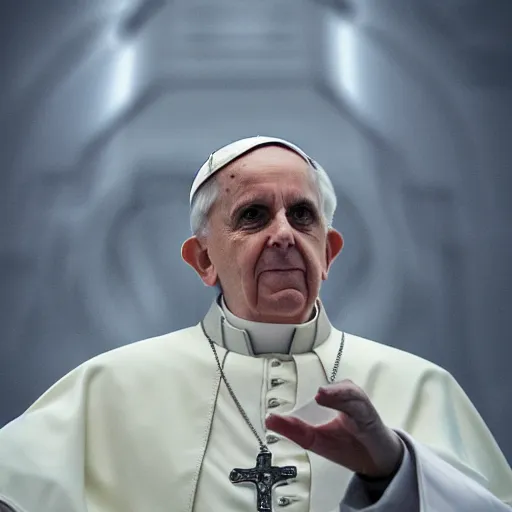 Image similar to pope benedict as chancelor palpatine in star wars episode 3, 8 k resolution, cinematic lighting, anatomically correct