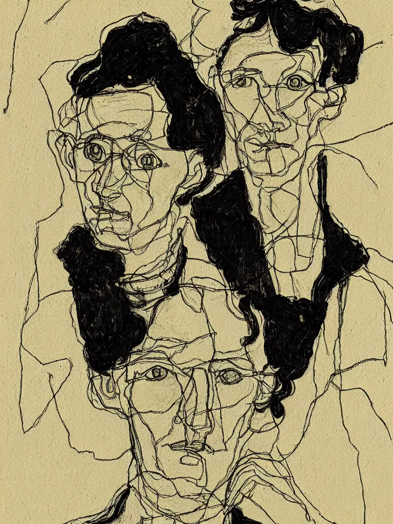 Prompt: a detailed single - line art portrait of hermann hesse, inspired by egon schiele.