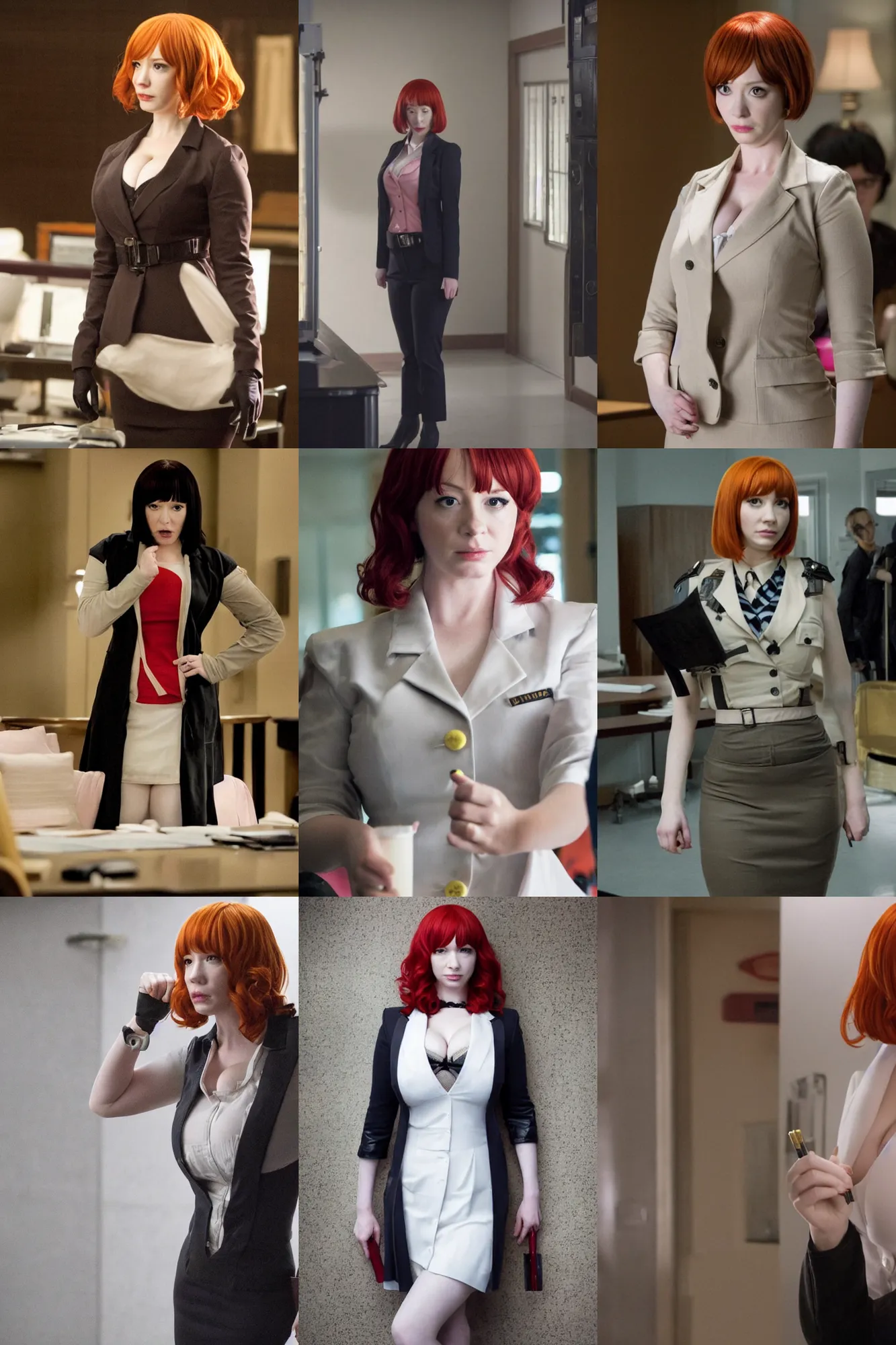 Prompt: movie still of christina hendricks, cosplaying as meiko shiraki in the prison school live - action film, directed by robert rodriguez