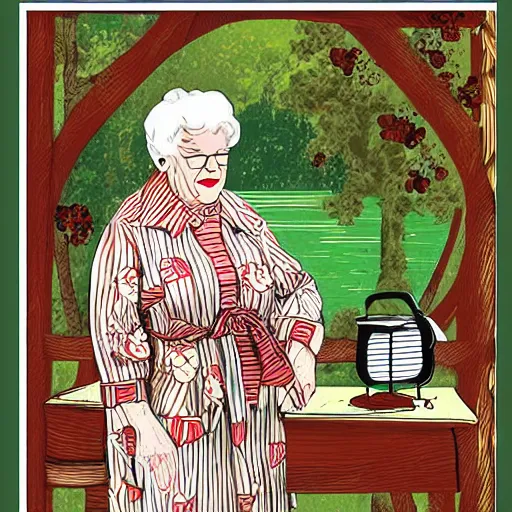 Image similar to Clipart of a Trendy grandmother in the style of an illustrated postcard