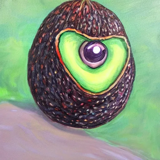 Image similar to An emissary of the Kingdom of the avocados. Painting.
