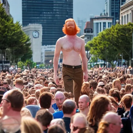 Image similar to a 7 foot tall, ginger, balding man walking among the crowd