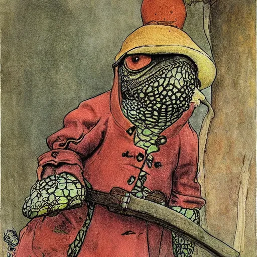 Prompt: anthropomorphic turtle hero by carl larsson