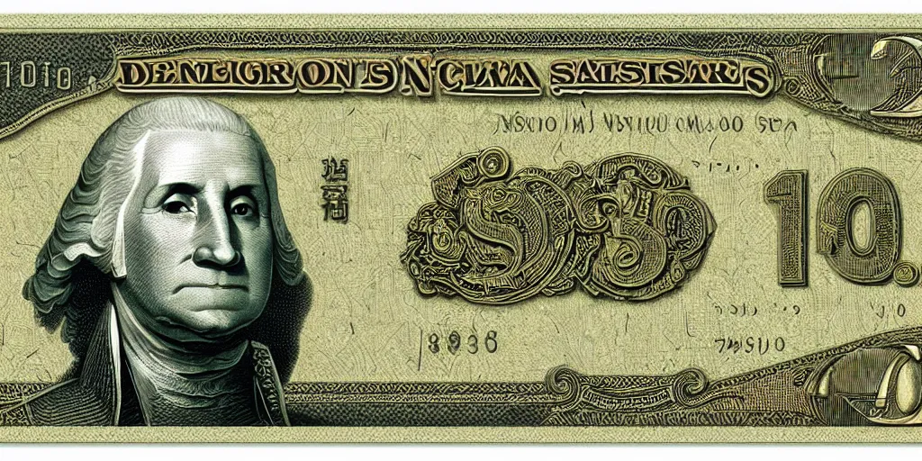 Image similar to high tech usd banknote, george washington, realistic, many small details, 8 k, sharp, clean, grid, by moebius, peter mohrbacher, doug mahnke, leonardo da vinci,