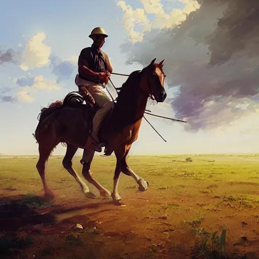 Image similar to the man is carried by the horse, hyperrealism, no blur, 4 k resolution, ultra detailed, style of ron cobb, adolf hiremy - hirschl, syd mead, ismail inceoglu, rene margitte