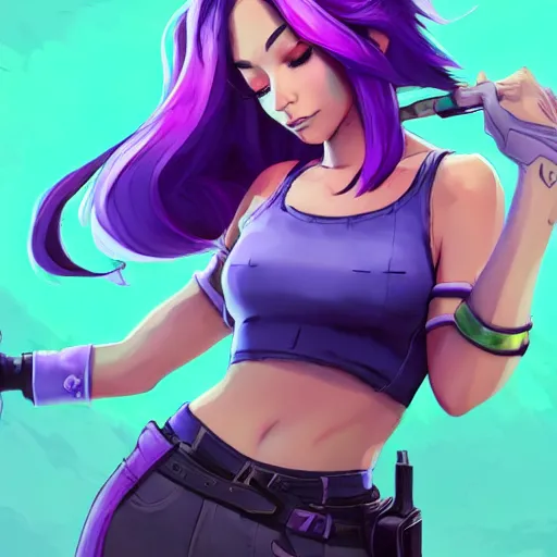 Image similar to beautiful female purple hair fantasy art apex fortnite Video game icon, 2d game art gta5 cover , official fanart behance hd artstation by Jesper Ejsing, by RHADS, Makoto Shinkai and Lois van baarle, ilya kuvshinov, rossdraws