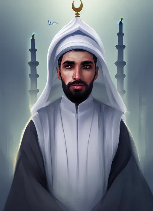 Prompt: portrait epic mosque imam. highly detailed, digital painting, concept art, smooth, sharp focus, illustration, art by creature college