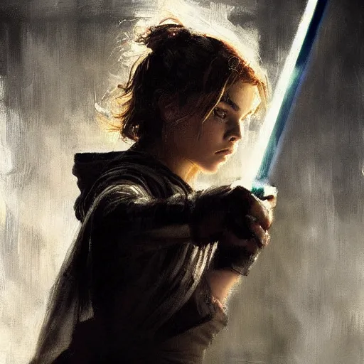 Prompt: camren bicondova as jedi jeremy mann painting