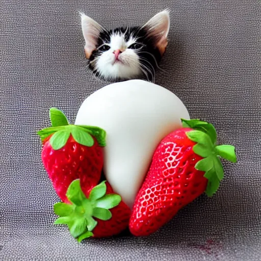 Image similar to a strawberry in the shape of a kitten