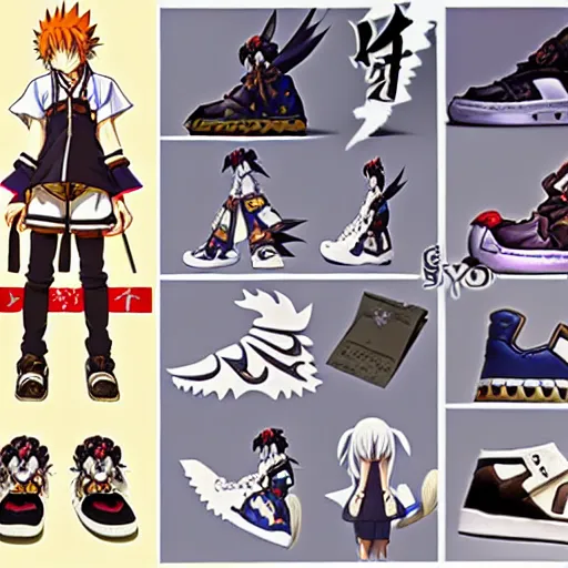 Image similar to fantasy anime jrpg sneaker design designed by studio ghibli, chrono trigger guilty gear style, aztec mayan street fashion native punk sneaker design, hip hop sneaker design with subtle mayan patterns, gapmoe yandere grimdark, trending on pixiv fanbox, painted by greg rutkowski makoto shinkai takashi takeuchi studio ghibli, akihiko yoshida