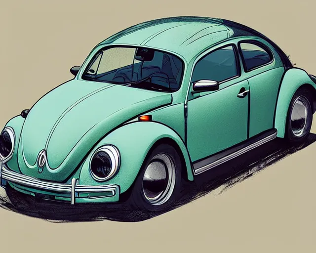 Prompt: a study of cell shaded portrait of a Volkswagen Beetle llustration, post grunge, concept art by josan gonzales and wlop, by james jean, Victo ngai, David Rubín, Mike Mignola, Laurie Greasley, highly detailed, sharp focus, alien, Trending on Artstation, HQ, deviantart, art by artgem