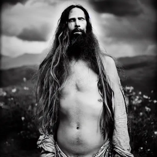 Prompt: hippy model photograph by james jean, rutkowski, ansel adams
