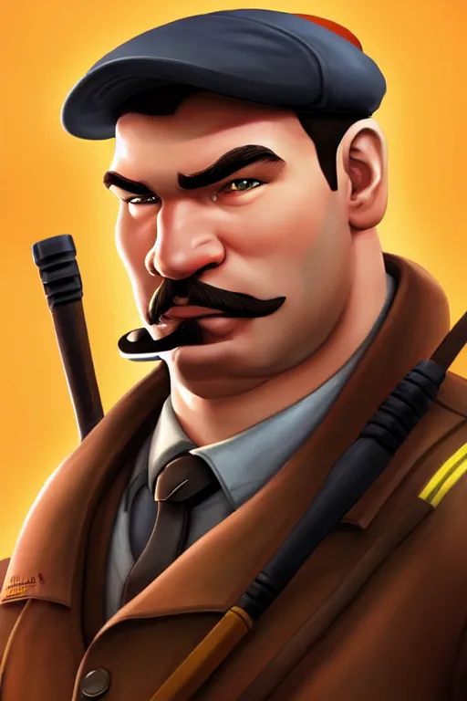 Image similar to beautiful highly detailed realistic stylized character portrait team fortress 2 engineer, detailed character art master portrait, trending on artstation