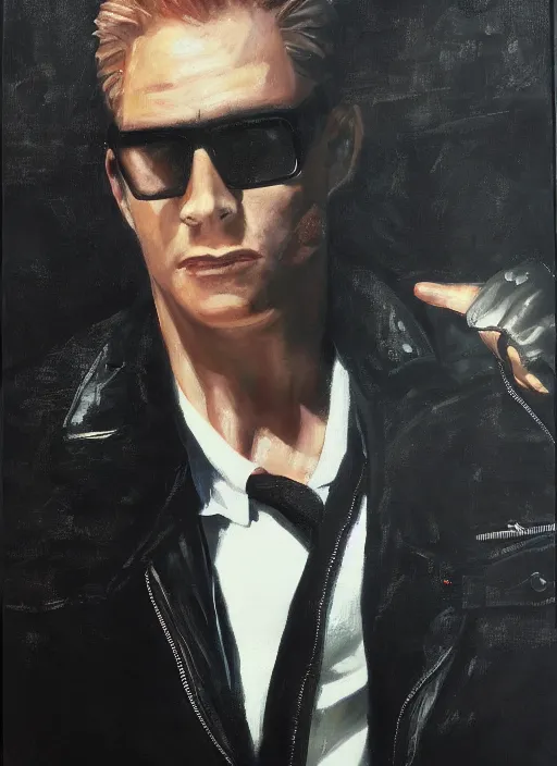 Image similar to Albert Wesker full body portrait, action! pose!, oil painting, surrounded by black tendrils