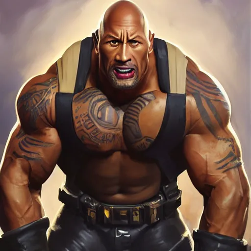 Image similar to greg manchess portrait painting of fierce foundation aka dwayne the rock johnson from fortnite as overwatch character, medium shot, asymmetrical, profile picture, organic painting, sunny day, matte painting, bold shapes, hard edges, street art, trending on artstation, by huang guangjian, gil elvgren, ruan jia, greg rutkowski, gaston bussiere