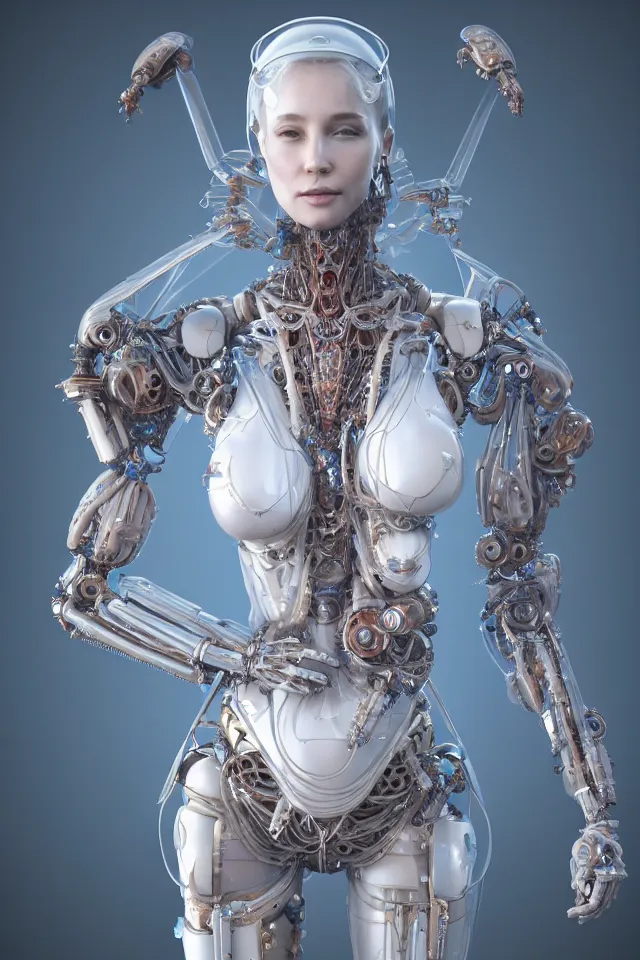 Prompt: statue venus, crystal and opal biomechanical, inflateble shapes, wearing epic bionic cyborg implants, masterpiece, intricate, biopunk futuristic wardrobe, vogue, highly detailed, artstation, concept art, background galaxy, cyberpunk, octane render