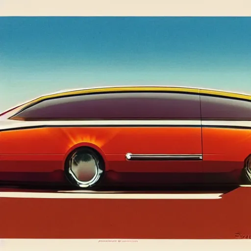 Prompt: concept art for a car with built - in meat smoker, painted by syd mead
