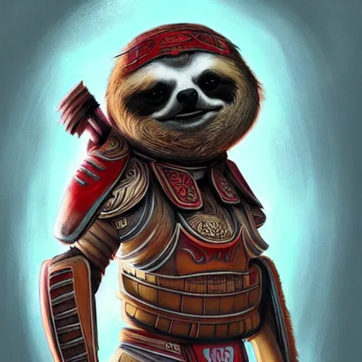 Image similar to graphic, hyperreal illustration of anthropomorphic sloth in traditional samurai armor : : digital art, concept art, character development : : illustrated by artgerm