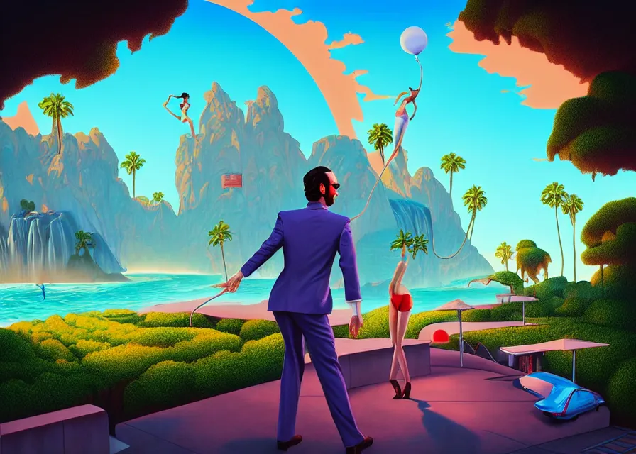 Prompt: leisure suit larry in the land of lounge lizards, a digital rendering of scenes from the sierra video game by michael flohr, inspired by tom bagshaw, instagram contest winner, futurism, matte painting, outrun, terragen
