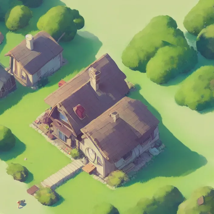 Prompt: isolated game asset, isometric view of a lovely cottage, cory loftis, james gilleard, atey ghailan, makoto shinkai, goro fujita, studio ghibli, rim light, exquisite lighting, clear focus, very coherent, plain background, soft painting