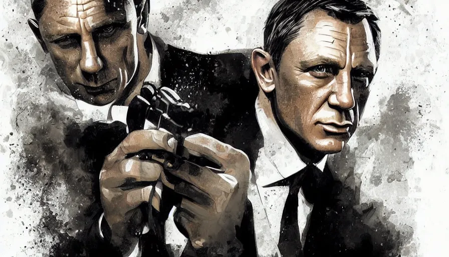 Prompt: a beautiful painting in the style of cedric peyravernay of daniel craig as james bond, award winning, extremely detailed