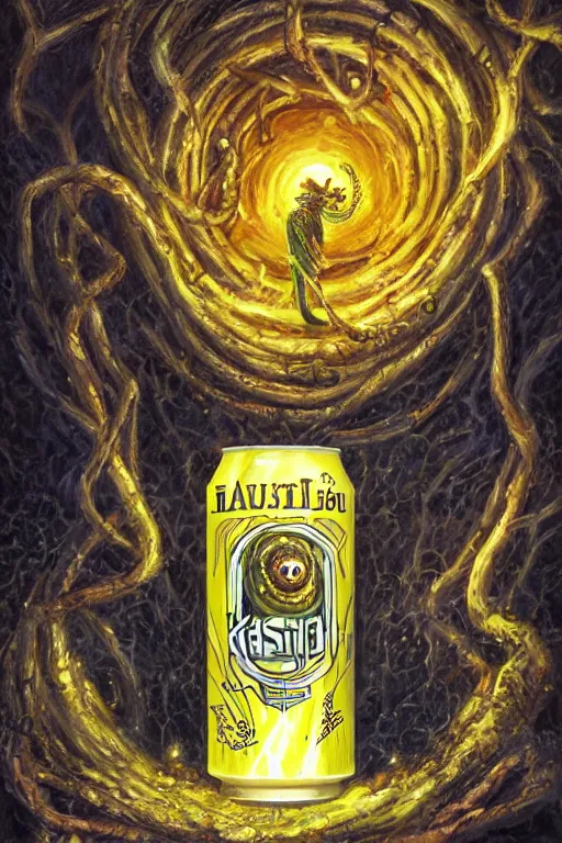 Prompt: Hastur drinking a can of Natural Light Beer, character art, concept art, painting by Mark Brooks, the king in yellow