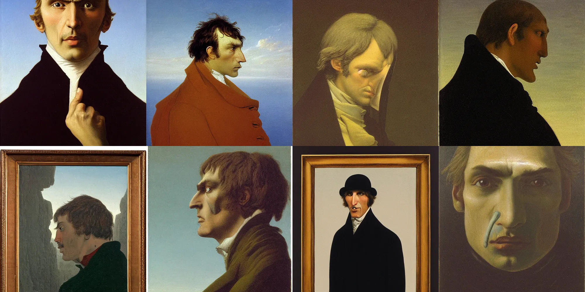 Prompt: A painting by Caspar David Friedrich of a man with a nose in the forehead