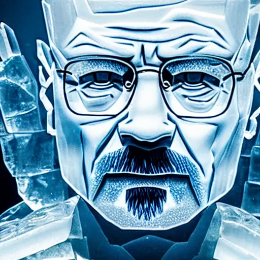 Image similar to still of an ice sculpture of walter white