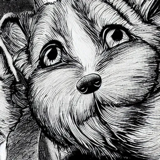 Prompt: a corgi puppy with many eyes, horror manga drawn by junji ito, dynamic, intense