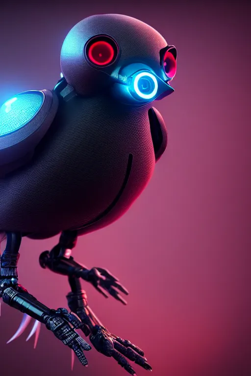 Image similar to high quality 3 d render very cute cyborg crow! incorporated speakers!, cyberpunk highly detailed, unreal engine cinematic smooth, in the style of blade runner & detective pikachu, hannah yata charlie immer, moody light, low angle, uhd 8 k, sharp focus