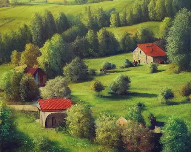 Image similar to a beautiful view of a peaceful village in ukraine. art by denys tsiperko and bogdan rezunenko, hyperrealism