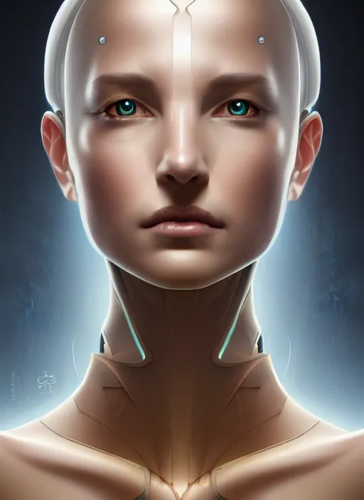 Image similar to symmetry!! portrait of female android, intricate, elegant, highly detailed, digital painting, artstation, concept art, smooth, sharp focus, illustration, art by fra angelico and greg ruthkowski