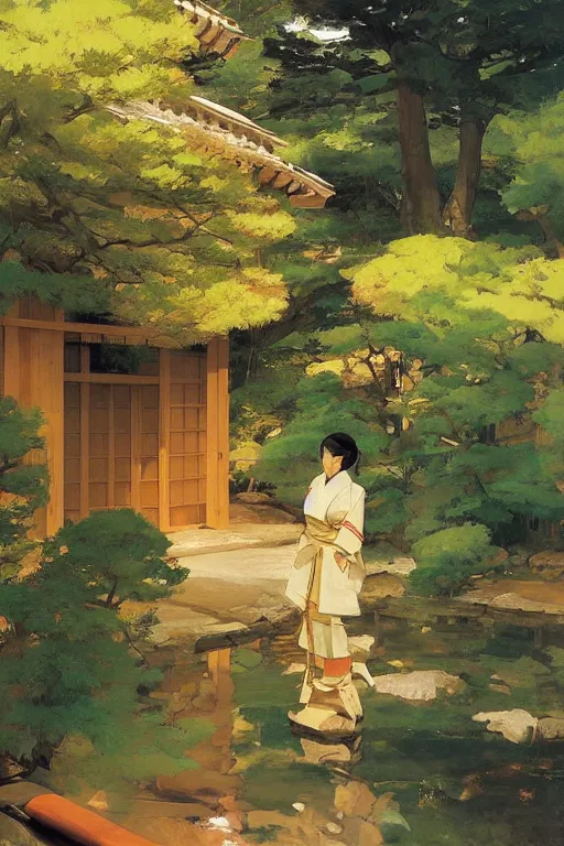 Image similar to a traditional Japanese quite unmanned uninhabited Torri on a mountain, by studio ghibli painting, by Joaquin Sorolla rhads Leyendecker, Torri, traditional Japanese colors, superior quality, masterpiece