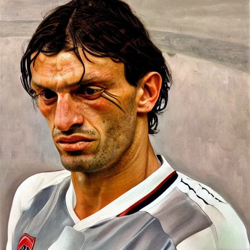 Image similar to high quality high detail painting by lucian freud, hd, portrait of paolo maldini