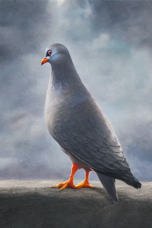 Prompt: oil painting of a lone pigeon in a futuristic hellscape, 4 k, detailed, realistic