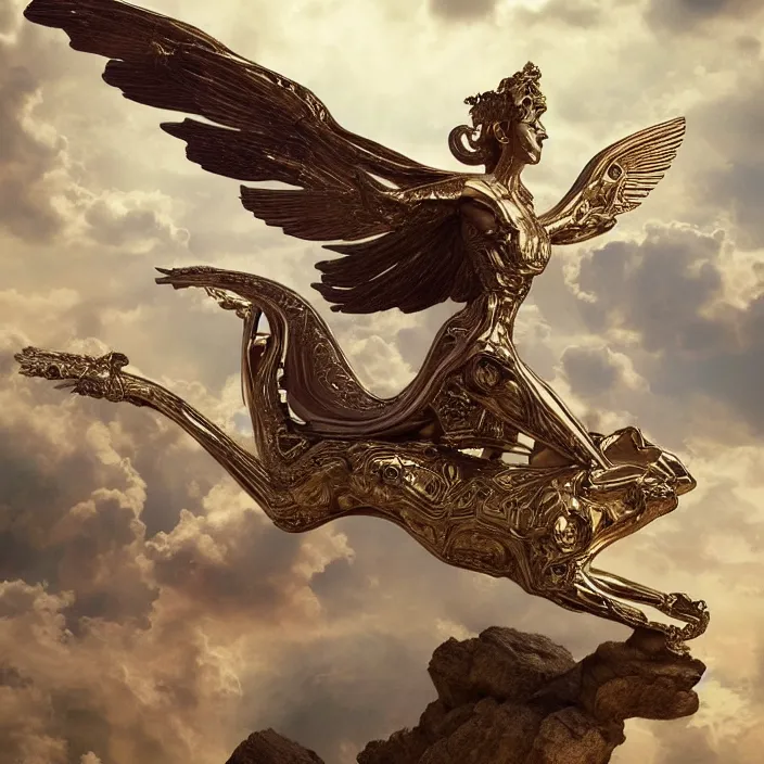 Prompt: modernist bauhaus jeff koons style neverending story winged sphinx, ultra realistic, concept art, intricate details, serious, highly detailed, photorealistic, octane render, 8 k, unreal engine, art by todd mcfarlane and artgerm and greg rutkowski and alphonse mucha