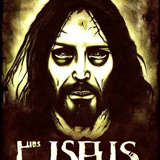 Prompt: Jesus as a horror movie slasher villain, award winning horror cinematic movie poster