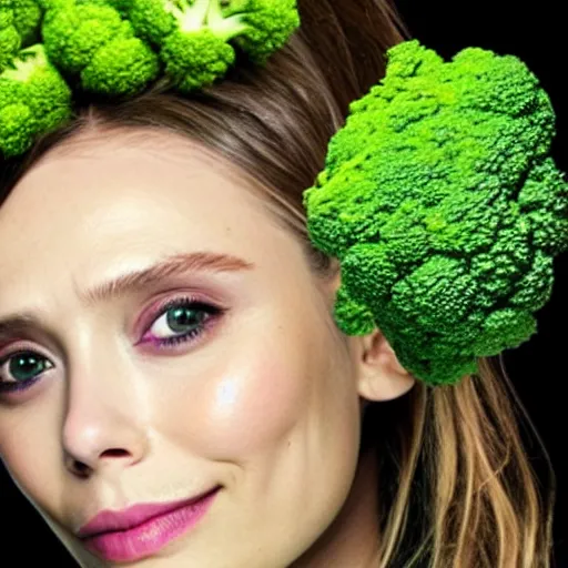 Image similar to elizabeth olsen with a [ face!!! made of broccoli ]!!, trending on cgsociety, 4 k quality, intricate