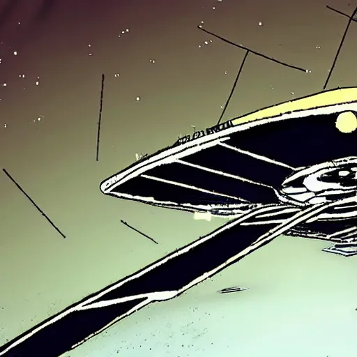 Prompt: close up of spacehip landing at a spaceport in london city, cinematographic shot, cartoon