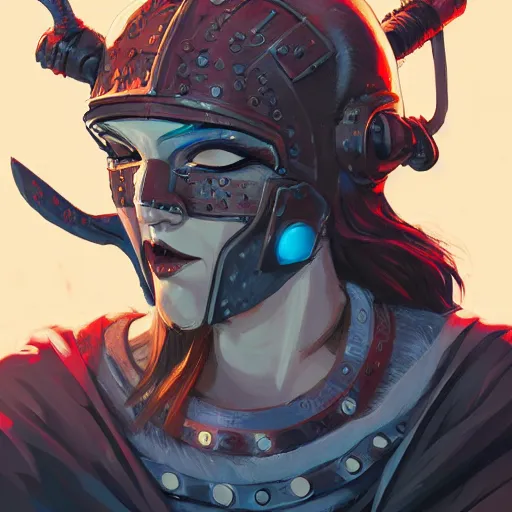 Image similar to cyberpunk viking helmet mask warrior goddess robot ninja fantasy, art gta 5 cover, official fanart behance hd artstation by jesper ejsing, by rhads, makoto shinkai and lois van baarle, ilya kuvshinov, ossdraws