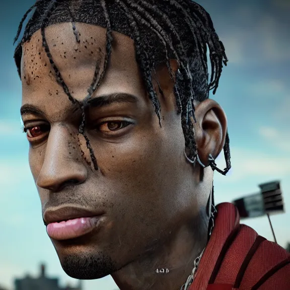 Prompt: dj travis scott, 4 k, intricate detailed, jaw dropping, gorgeous, surreal, octane render