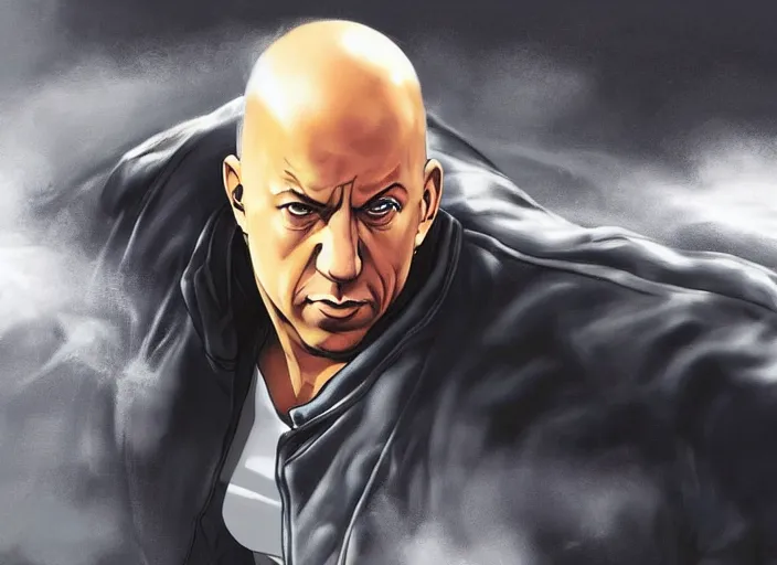 Image similar to vin diesel as saitama!!! punching a car, hyperrealism, trending on artstation