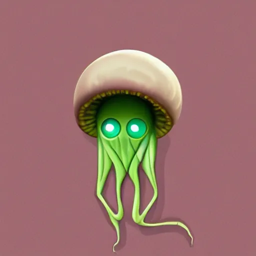 Prompt: plant-mushroom insectoid humanoid creature with moth-like ears, minimalism