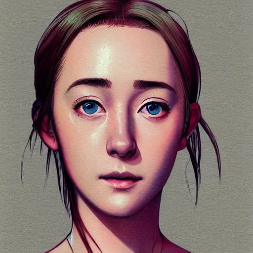 Prompt: saoirse ronan as a manga girl, portrait, realistic shaded perfect face, fine details. anime. realistic shaded lighting poster by ilya kuvshinov katsuhiro otomo ghost - in - the - shell, magali villeneuve, artgerm, jeremy lipkin and michael garmash and rob rey