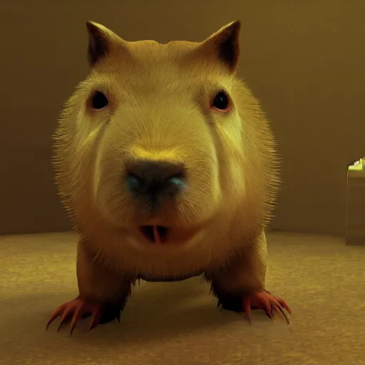 Prompt: horror game creature based on a capybara concept art