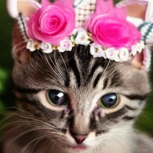 Prompt: a cute kitten with a flower crown