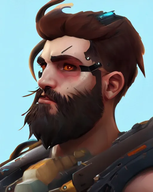 Prompt: overwatch concept art character portrait of a new character who is a post - apocalyptic bearded raider with warpaint, trending on artstation, cgsociety,