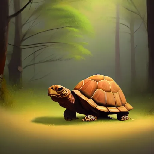 Image similar to Goro Fujita a portrait tortoise walking through the forest, painting by Goro Fujita, sharp focus, highly detailed, ArtStation