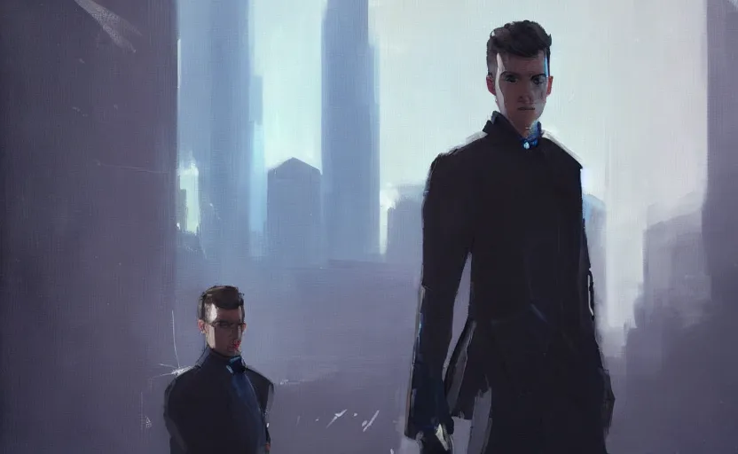 Image similar to A painting of Connor the Android sent by Cyberlife trending on artstation in the style of Greg Rutkowski