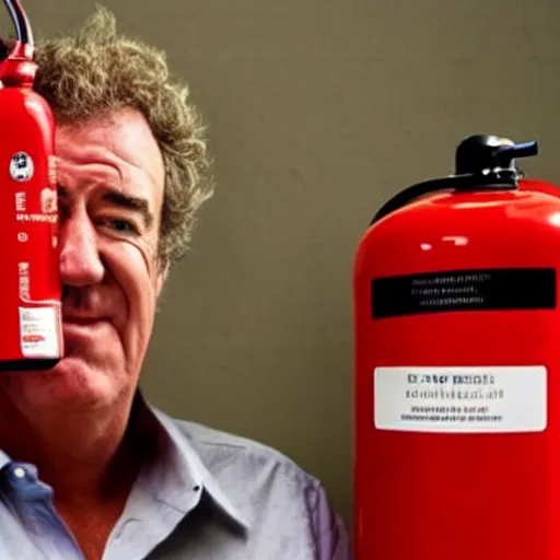 Prompt: jeremy clarkson buying fire extinguisher, photorealistic